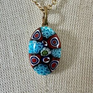 Venetian Murano Millefiori glass bead  small oval  pendant Necklace